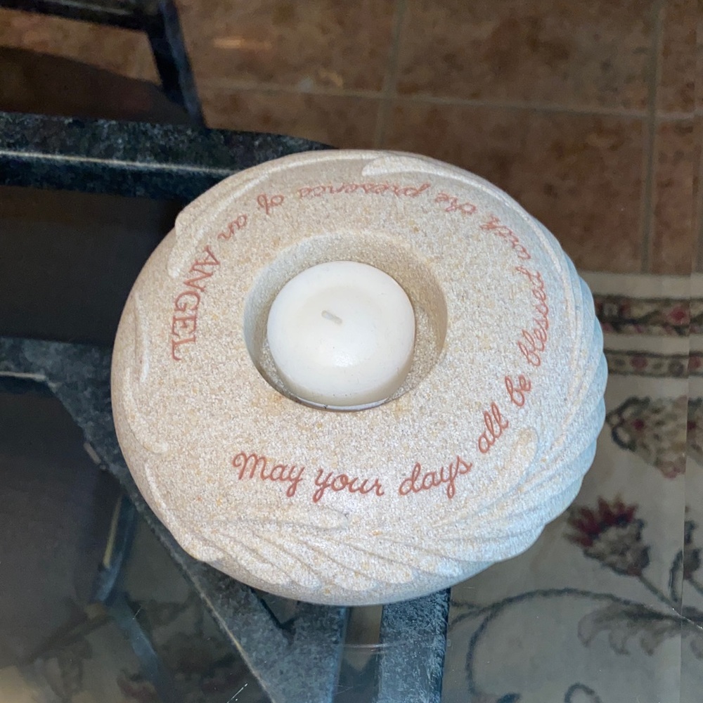 Angels Cream and White Stone Tealight Candle Holder
